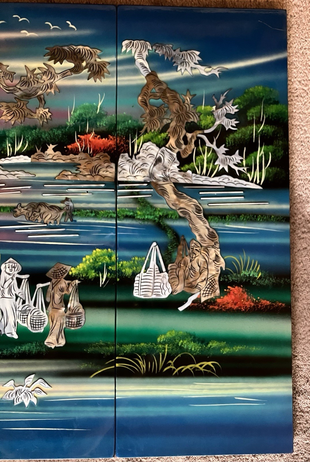 4-panel Handcrafted Vietnamese Lacquer And Mother Of Pearl Inlay Wall Art: 19X30