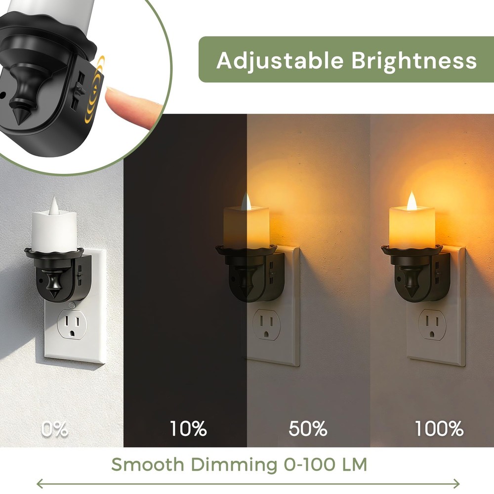 Flameless Candle Night Light, Flicker Night Lights Plug into Wall 2 Pack, Amb...