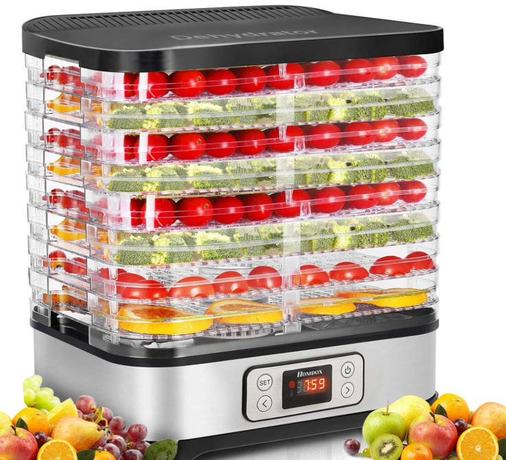 Food Dehydrator, 8 Trays, 72H Timer, Temp Control, 400W, For Jerky & Fruit