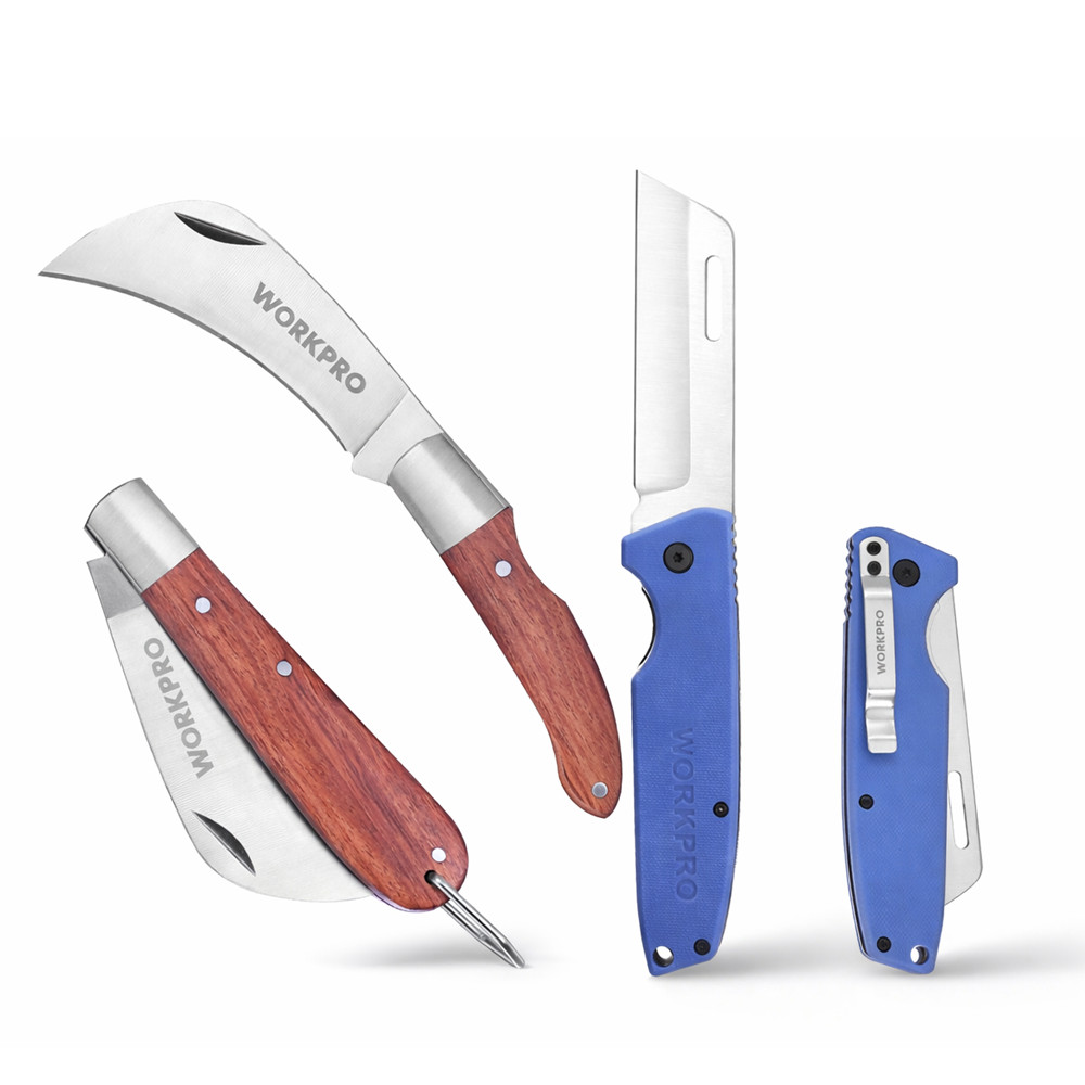 WORKPRO Folding Pocket Knife w/Stainless Plain Edge for lineman Cable Skinning