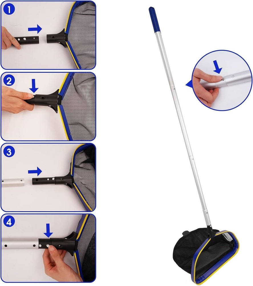 Innovative Pool Skimmer Net - 3ft-10ft Adjustable Pole and Ergonomic Grip