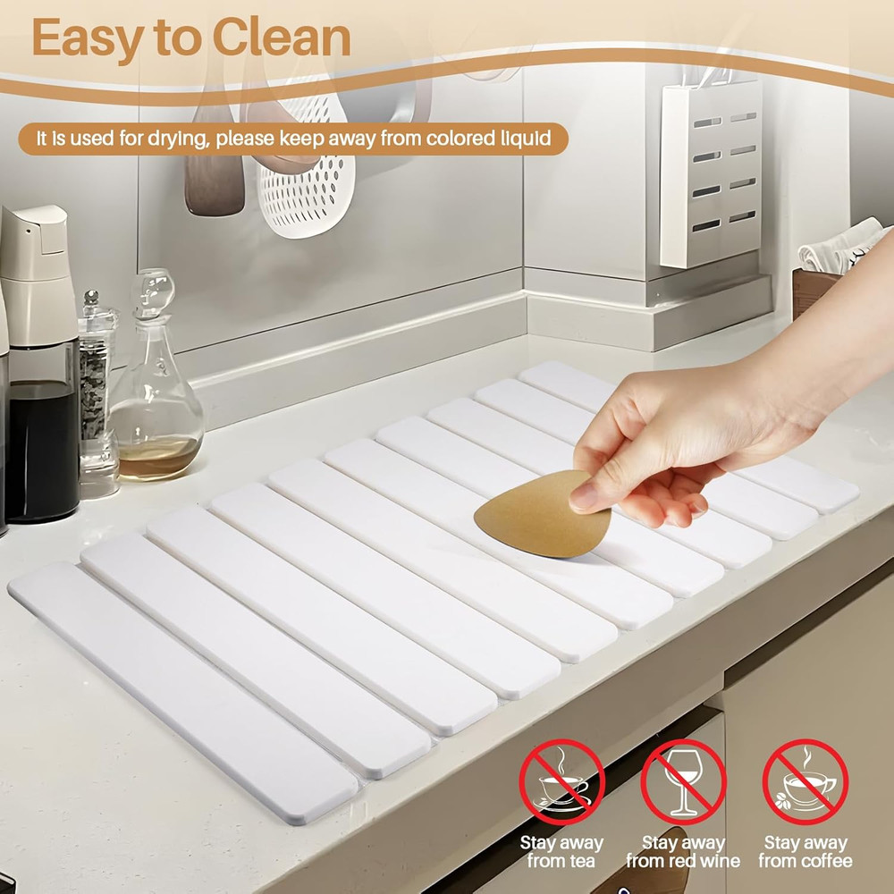 2 PCS Quick Dry Stone Dishes Mats for Kitchen Counter,Collapsible Quick Drying D