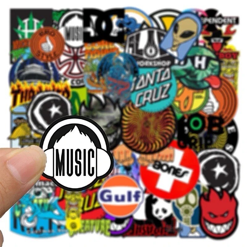 Skate Logo Brand Stickers 50pk Mix Santa Cruz Thrasher Baker Alien Skateboarding