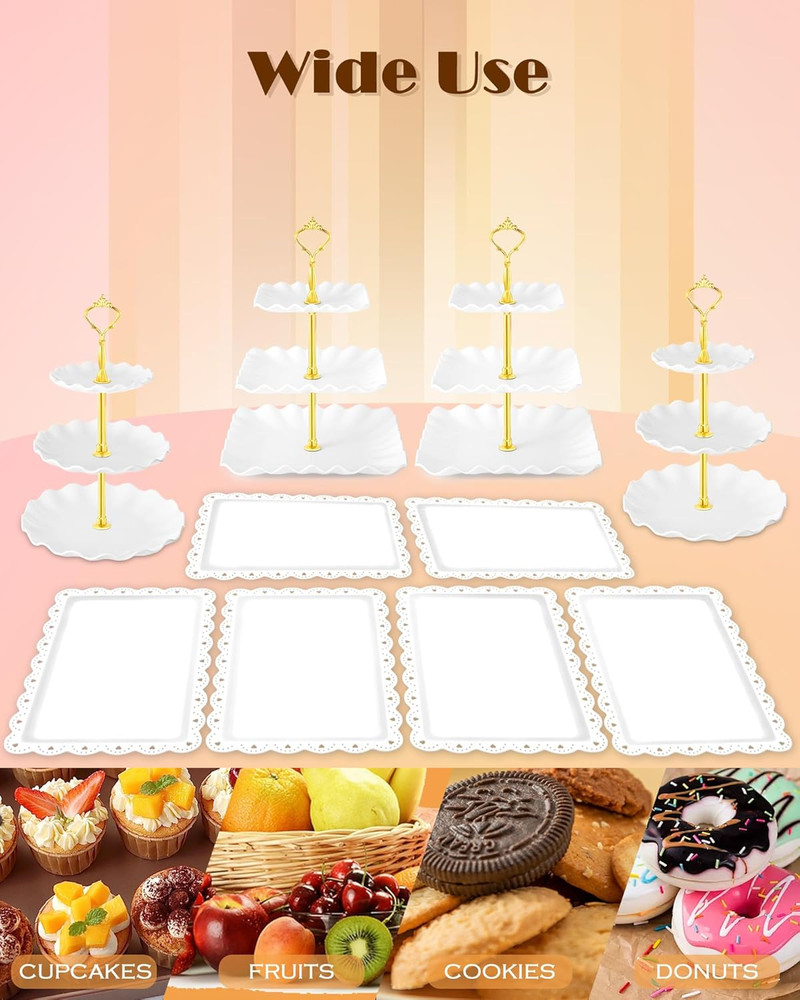10 Pcs Cake Stand, Plastic Dessert Table Display Set, 4 Pcs 3 Tier Cupcake St...