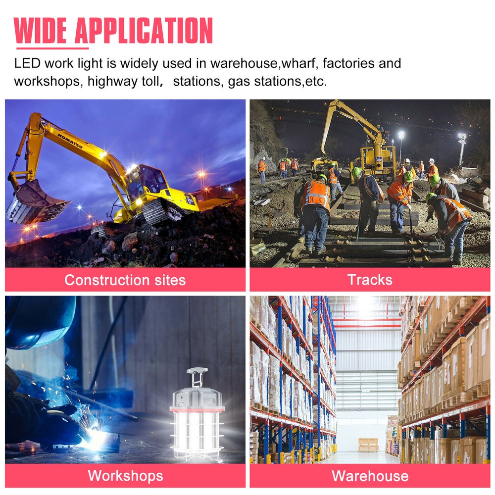 100W Linkable LED Temporary Work Light Hanging Construction Lights 5000K 14500LM