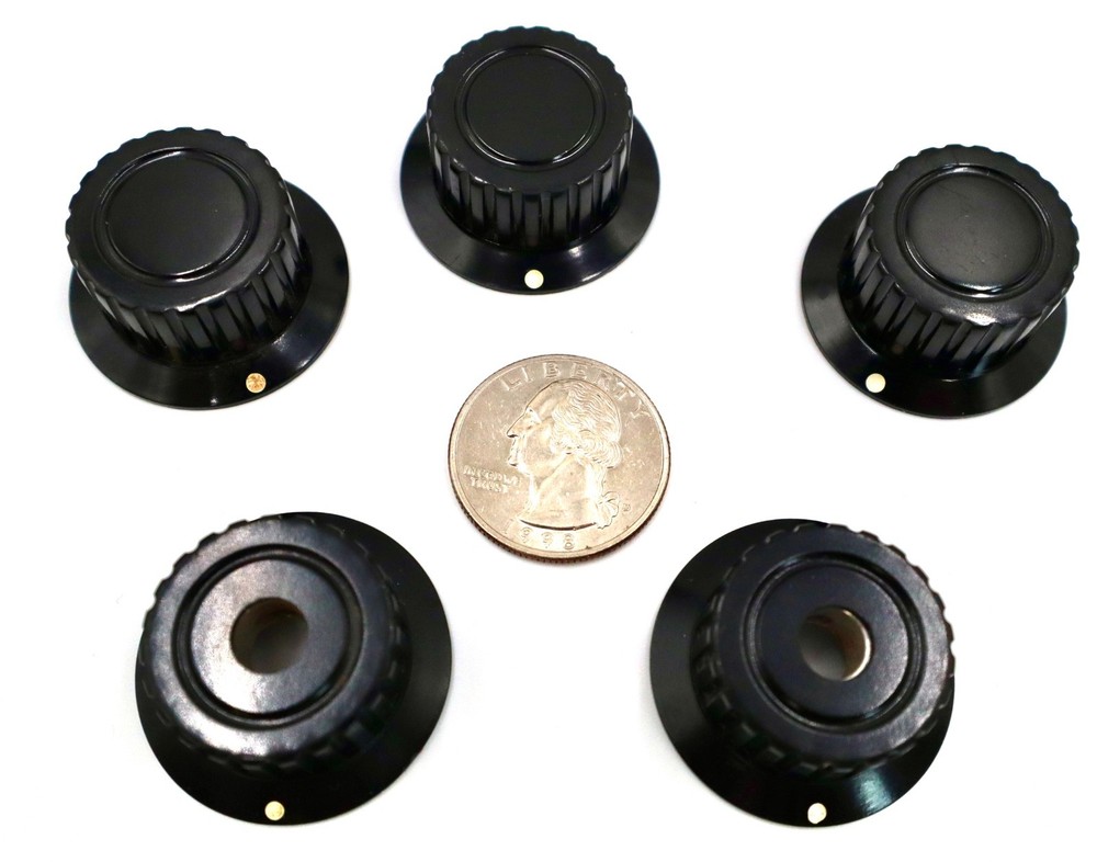 Vintage Black Bakelite HAM Radio Knobs 1 3/8" Diameter Fluted Two W/Pass-Through