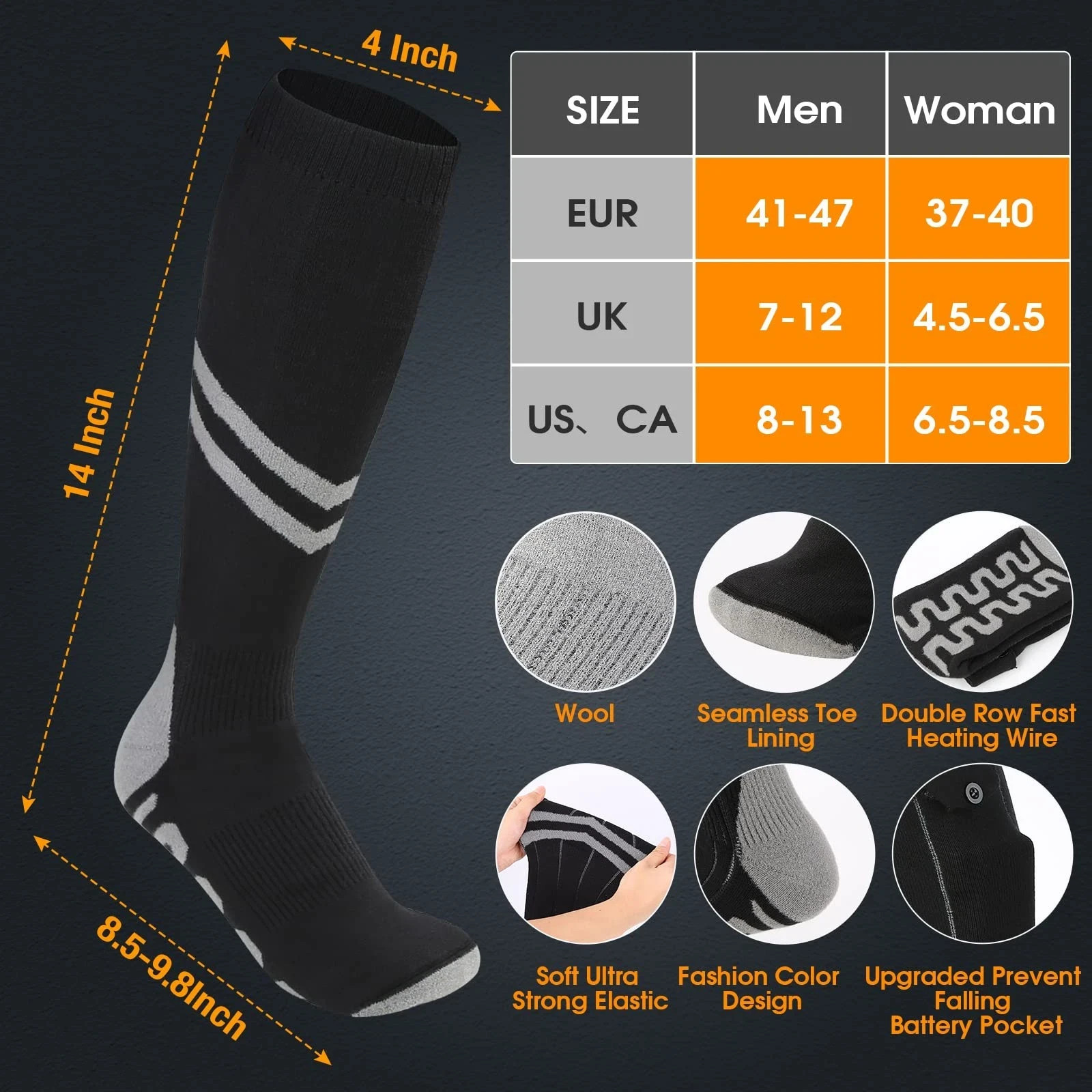 HEATED SOCKS 6000mAh RECHARGEABLE - 4 MODES INDOOR OUTDOOR SPORTS WARMERS