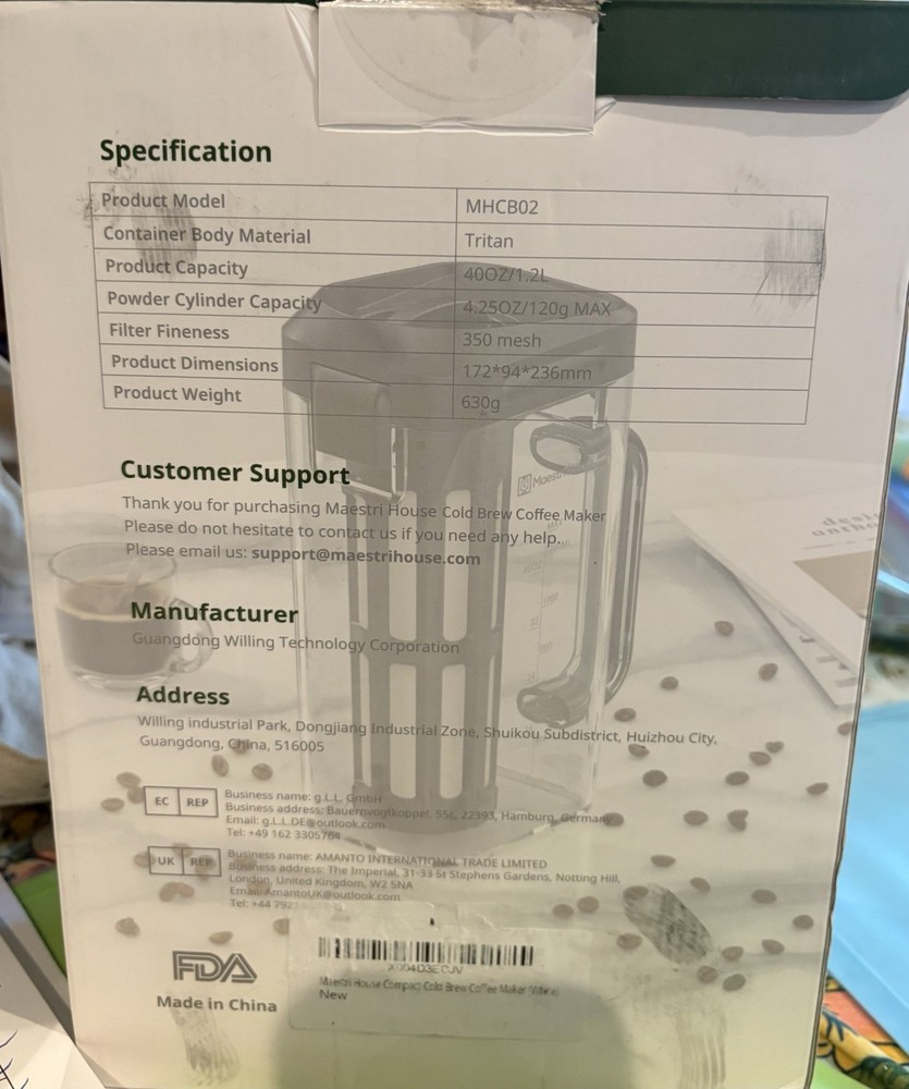 Compact Cold Brew Coffee Maker, 40 oz Iced Tea and Coffee Brewer.