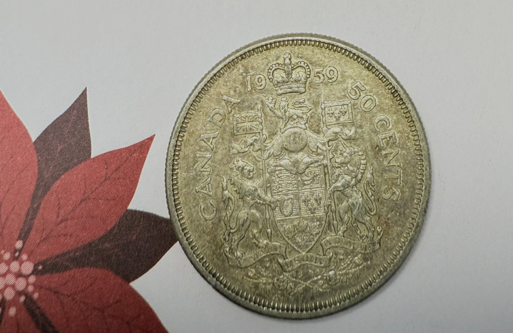 1959 Canada 50 cents -80% Silver -No Mint Mark Horizontal