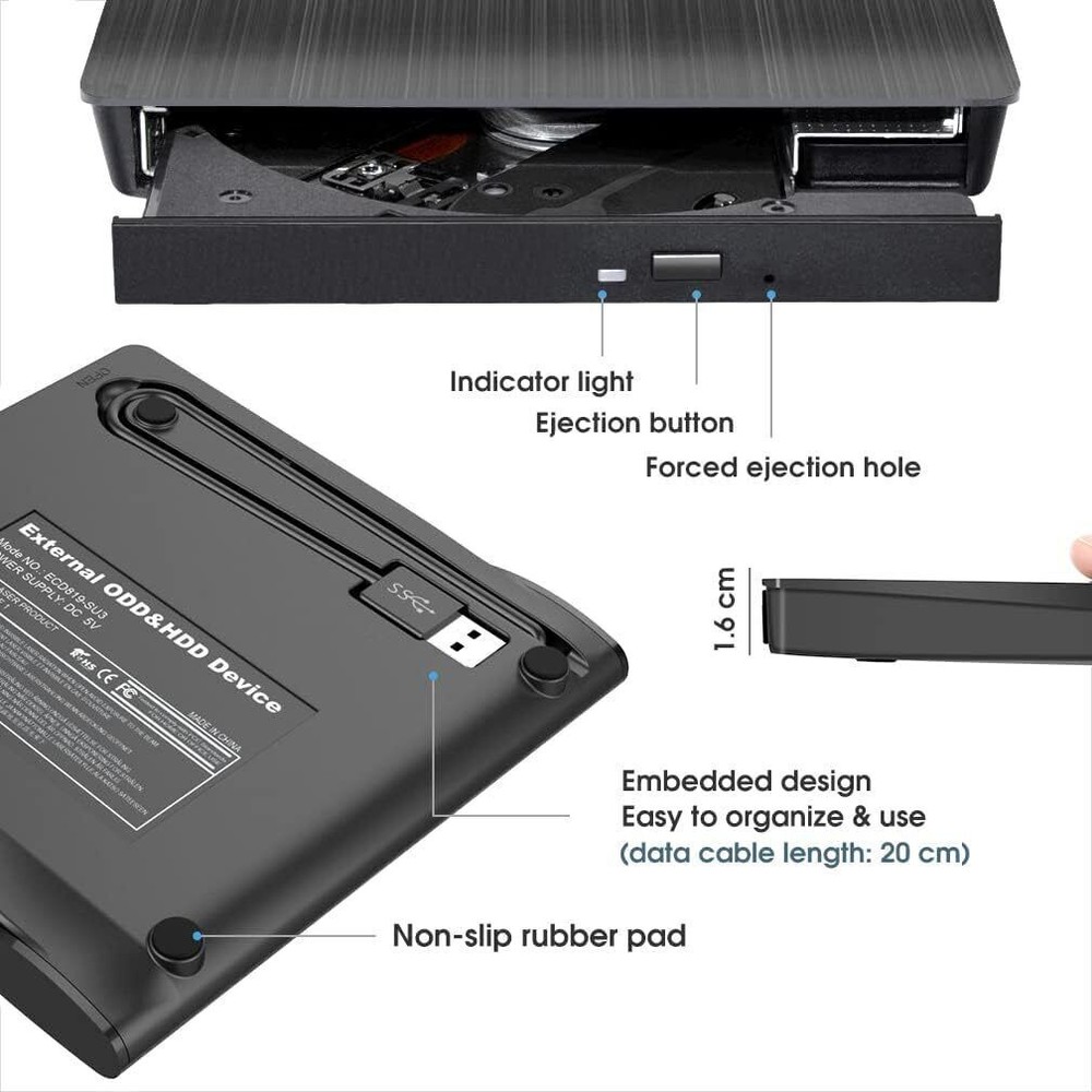 External CD DVD Drive, CD ROM Burner Compatible with Laptop Desktop Windows OS