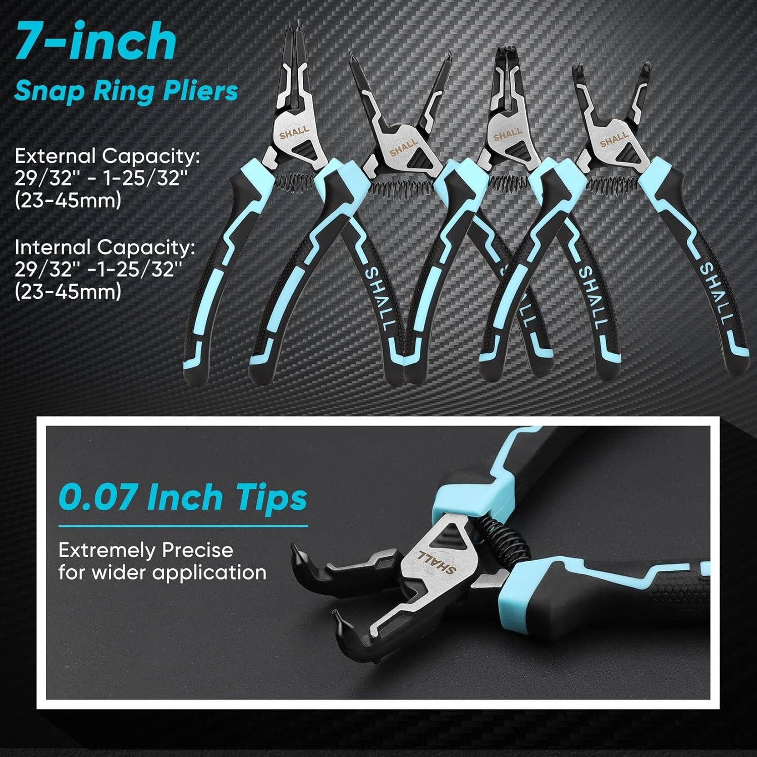 SHALL Snap Ring Pliers Set, 4PCS Heavy Duty 7 " Internal External Circlip Pliers