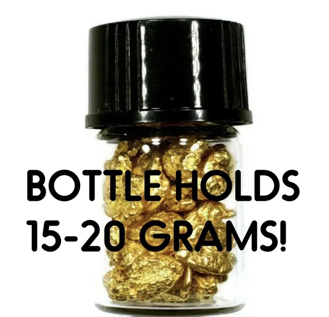 1.000+ GRAMS ALASKAN YUKON BC NATURAL PURE GOLD NUGGETS #6 MESH W BOTTLE (#B600)