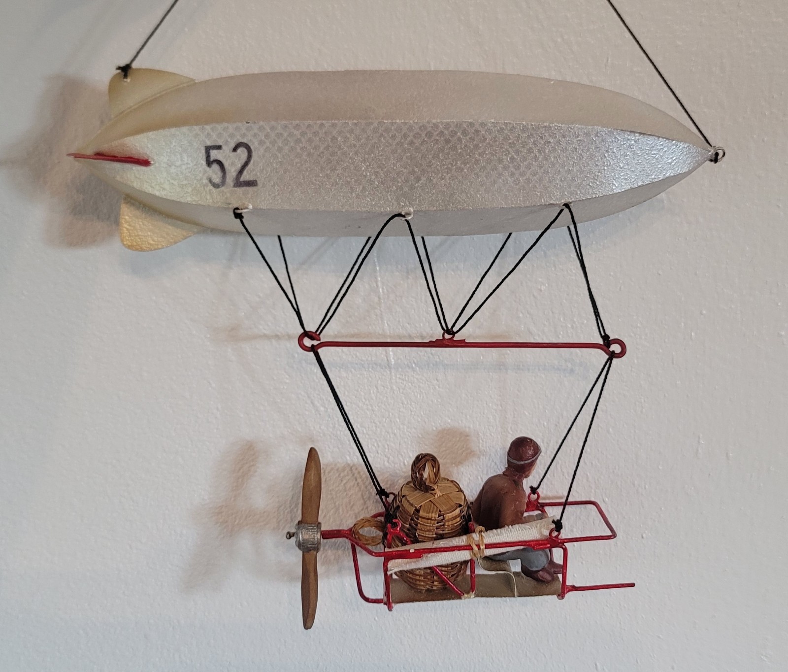 9.5" Steampunk Zeppelin, Airship Blimp Hanging Mobile Pilot Map Basket Propeller