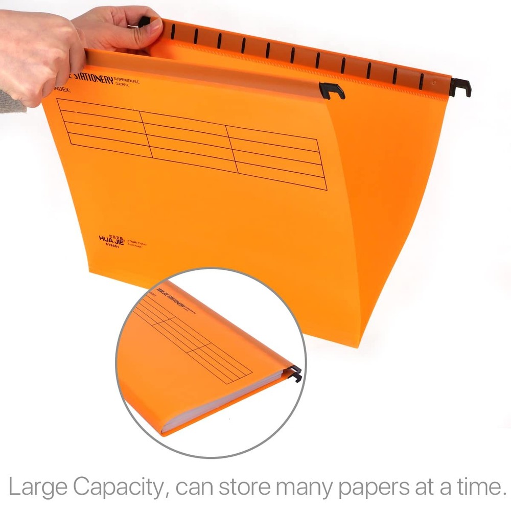 12 Pcs Orange A4 Hanging File Folders, Waterproof, Adjustable Tabs, Inserts