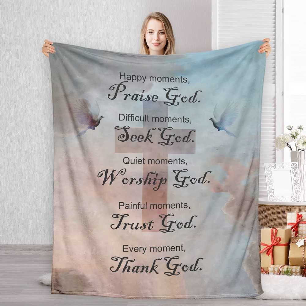 Inspirational Christian Blanket Healing Prayers Thoughts Religious Fleece Sof...