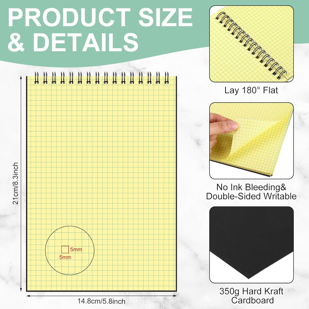 Engrowtic 2 Pack Graph Paper Spiral Notepad A5 Top Wirebound Notepad Grid Notebo