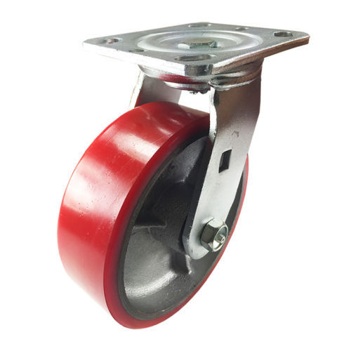 4 Heavy Duty Caster Set 4" 5" 6" Polyurethane on Cast Iron Wheels No Mark Red
