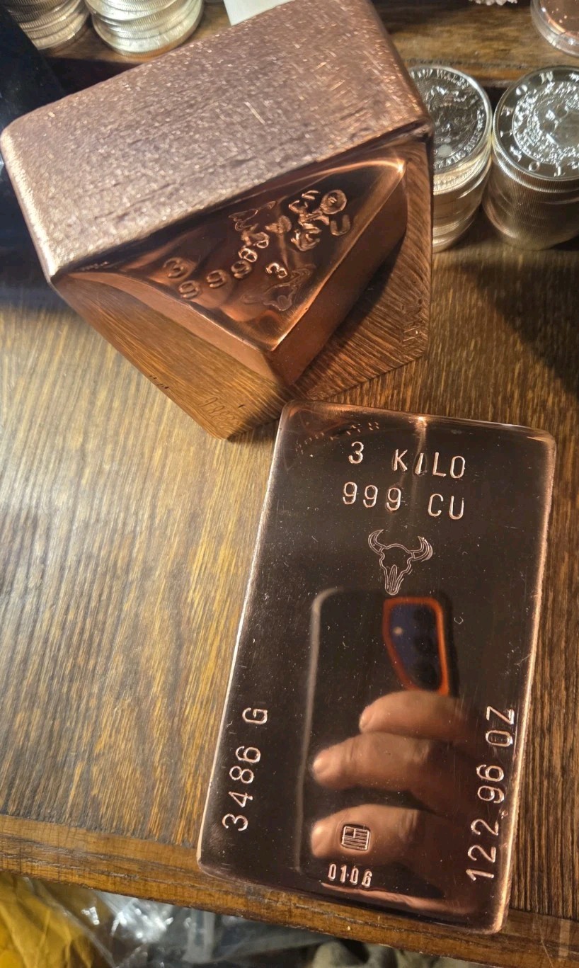 3 Kilo Hand Poured Solid Copper Bullion Bar .999 Pure Fine Copper 3 Kg Ingot