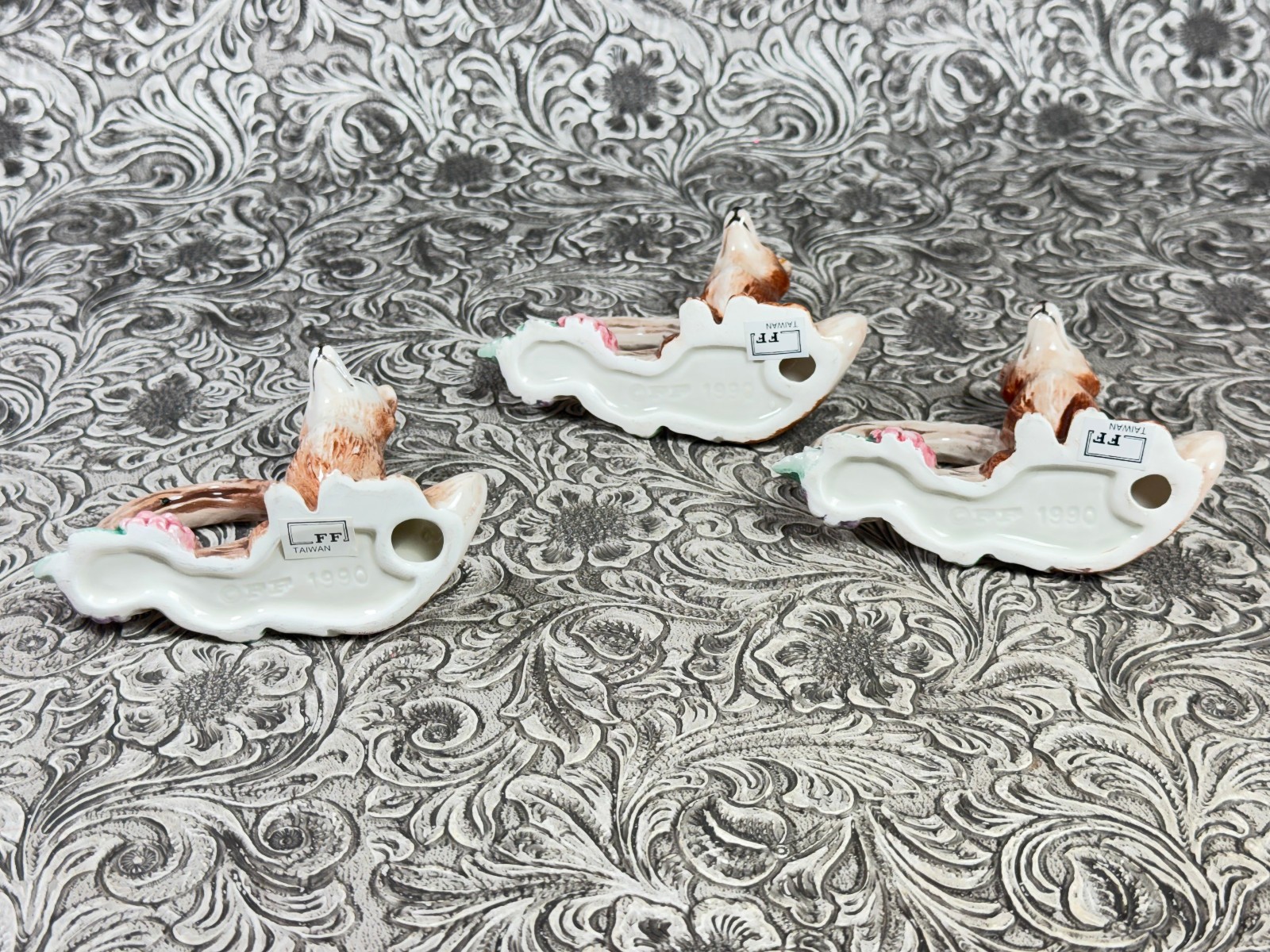 Vintage Fitz & Floyd Reynard The Fox Napkin Rings 1990 Woodland FF Christmas