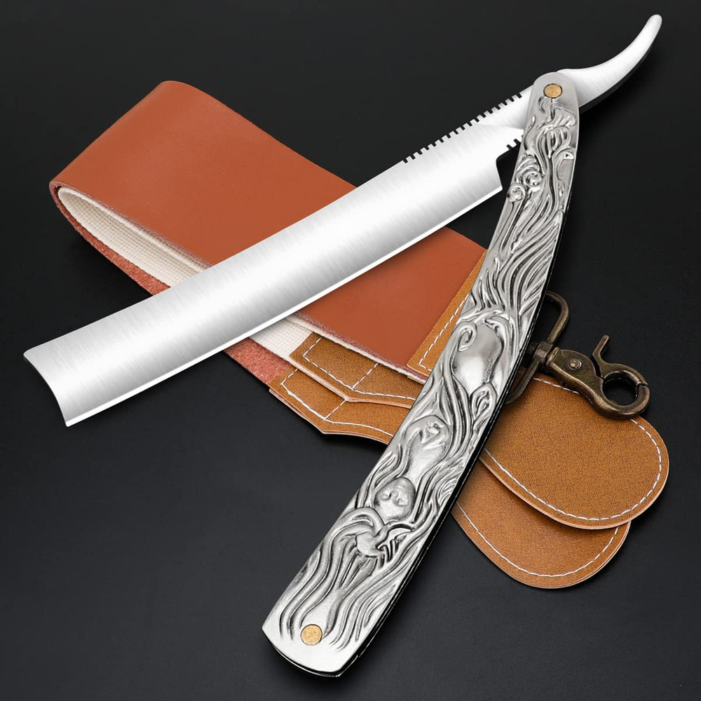 Professional Straight Razor with First Layer Cowhide Strop - Straight Edge Barbe