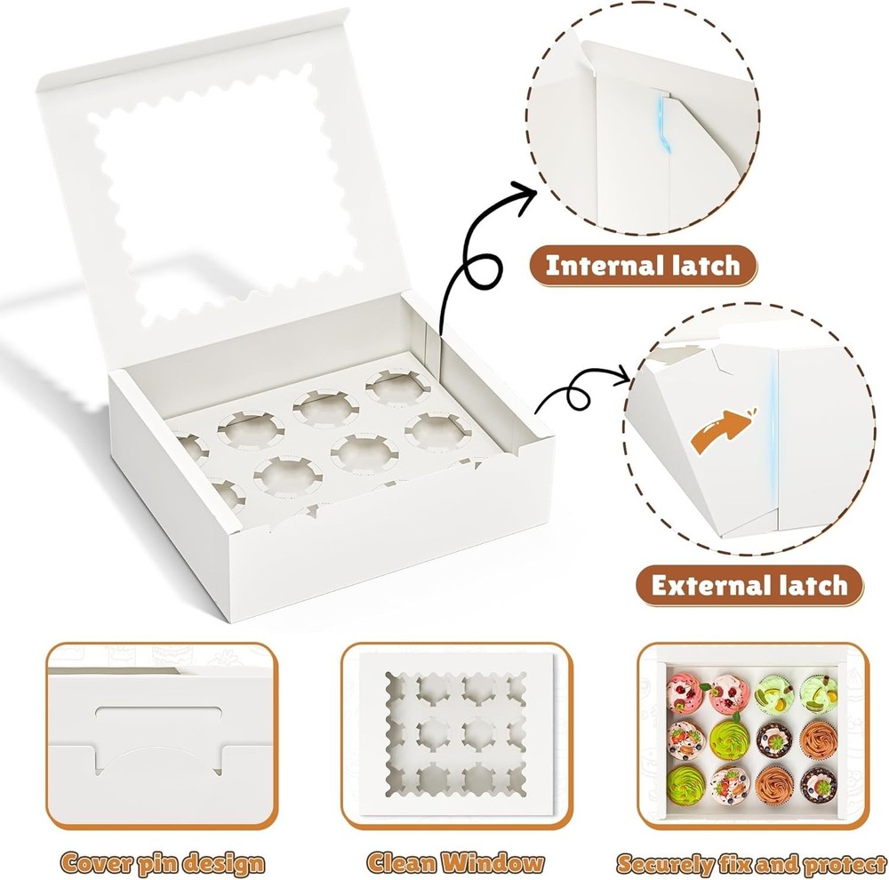 Elegant 4 Pack Cupcake Boxes - Hold 12 Standard Cupcakes with Window Design
