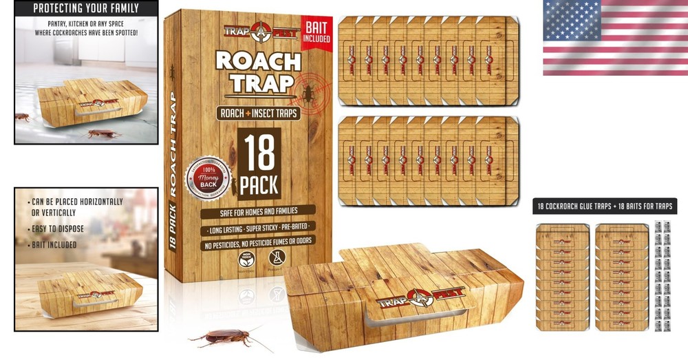 Non-Toxic 18 Pack Indoor Roach Traps - Effective & Easy to Use Bug Solution