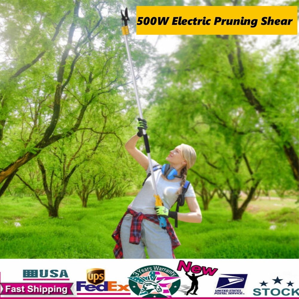 Electric Pruner Cordless Light Extension Pole Pruning Shears+2 Lithium Battery