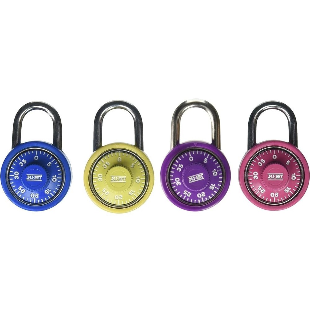Lock | Multi Color Laminated Steel Combination Padlock Set | 4 Pack Spin Dial La