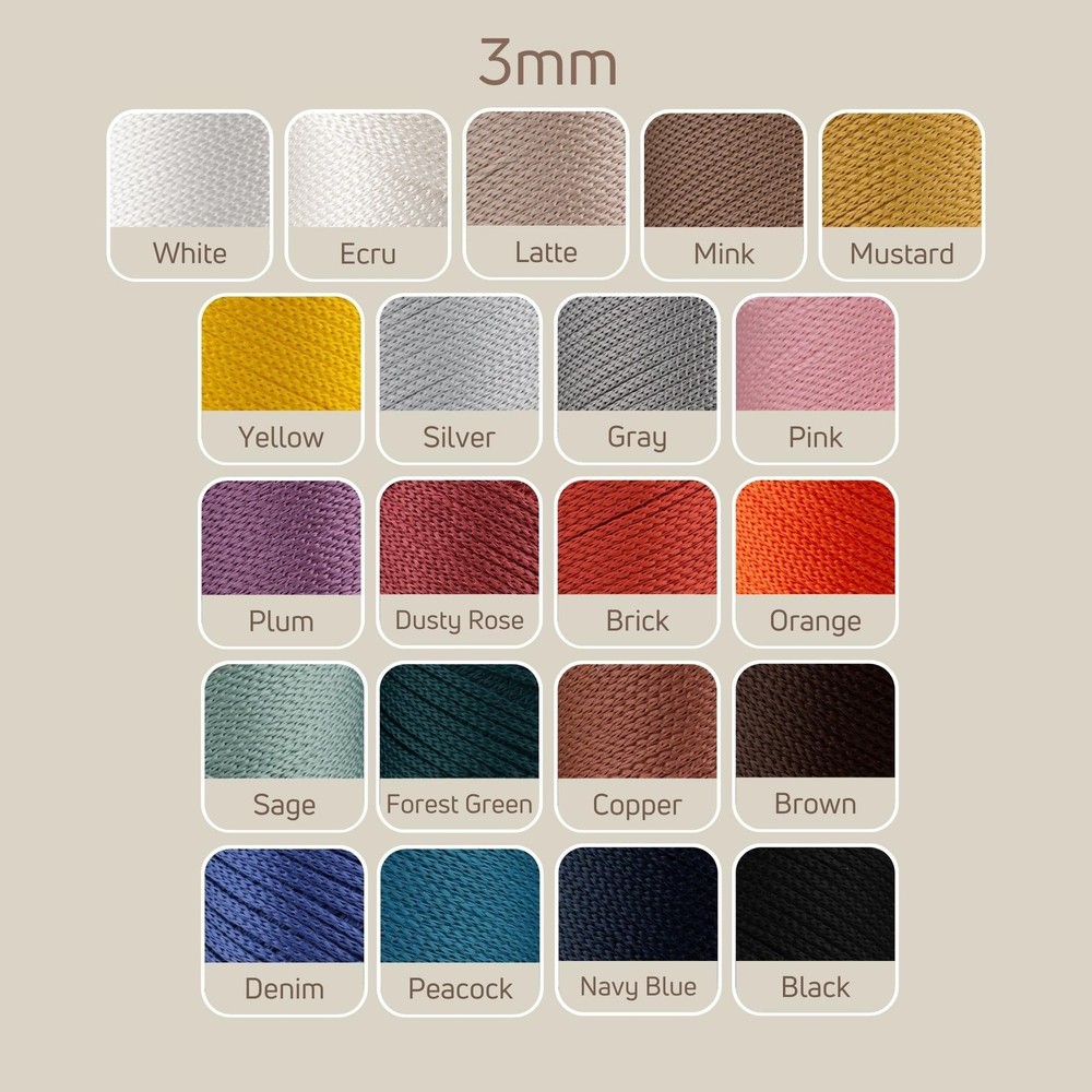 Mink Sensy Polyester Rope, 3mm, 131 Yards, Polypropylene, Macrame, Crochet