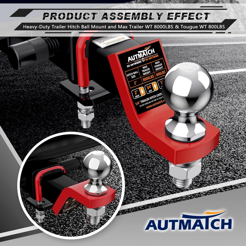 AUTMATCH Trailer 2 Ball & 2 Drop Hitch Mount, Red & Black