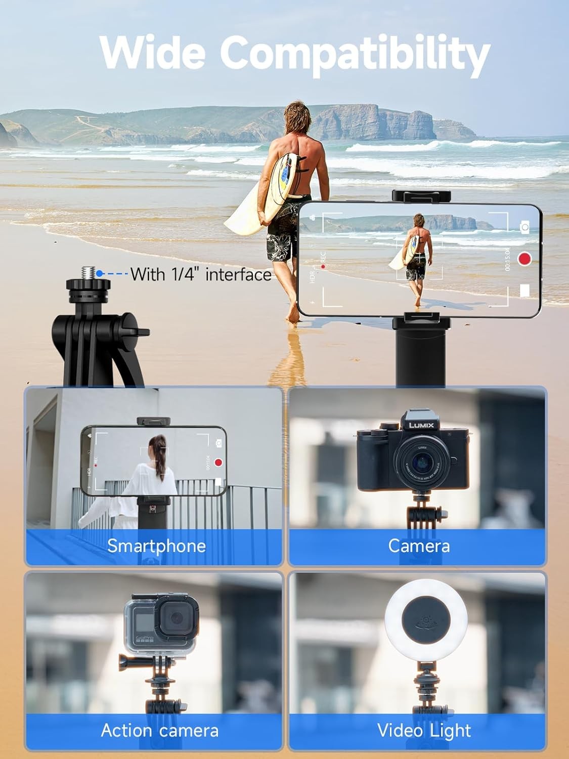 64'' Selfie Stick Auto Face Tracking Tripod 360° Rotation with Remote Control