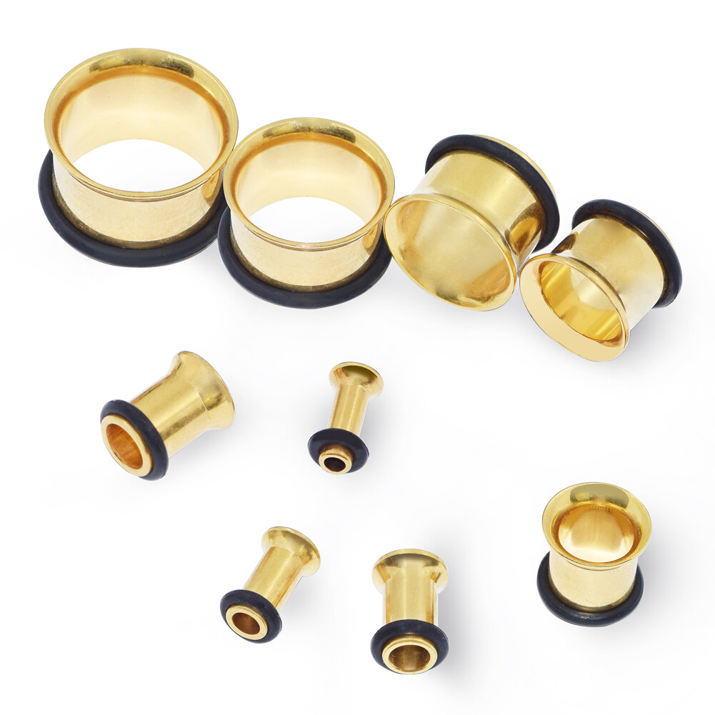 PAIR STAINLESS STEEL FLESH TUNNELS SINGLE FLARED EAR GAUGES PLUGS W/O-RINGS