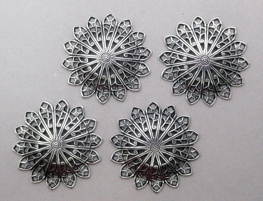 #0031 ANTIQUED STERLING SILVER PLATED DAPPED FILIGREE COMPONENT/CONNECTOR - 4 Pc
