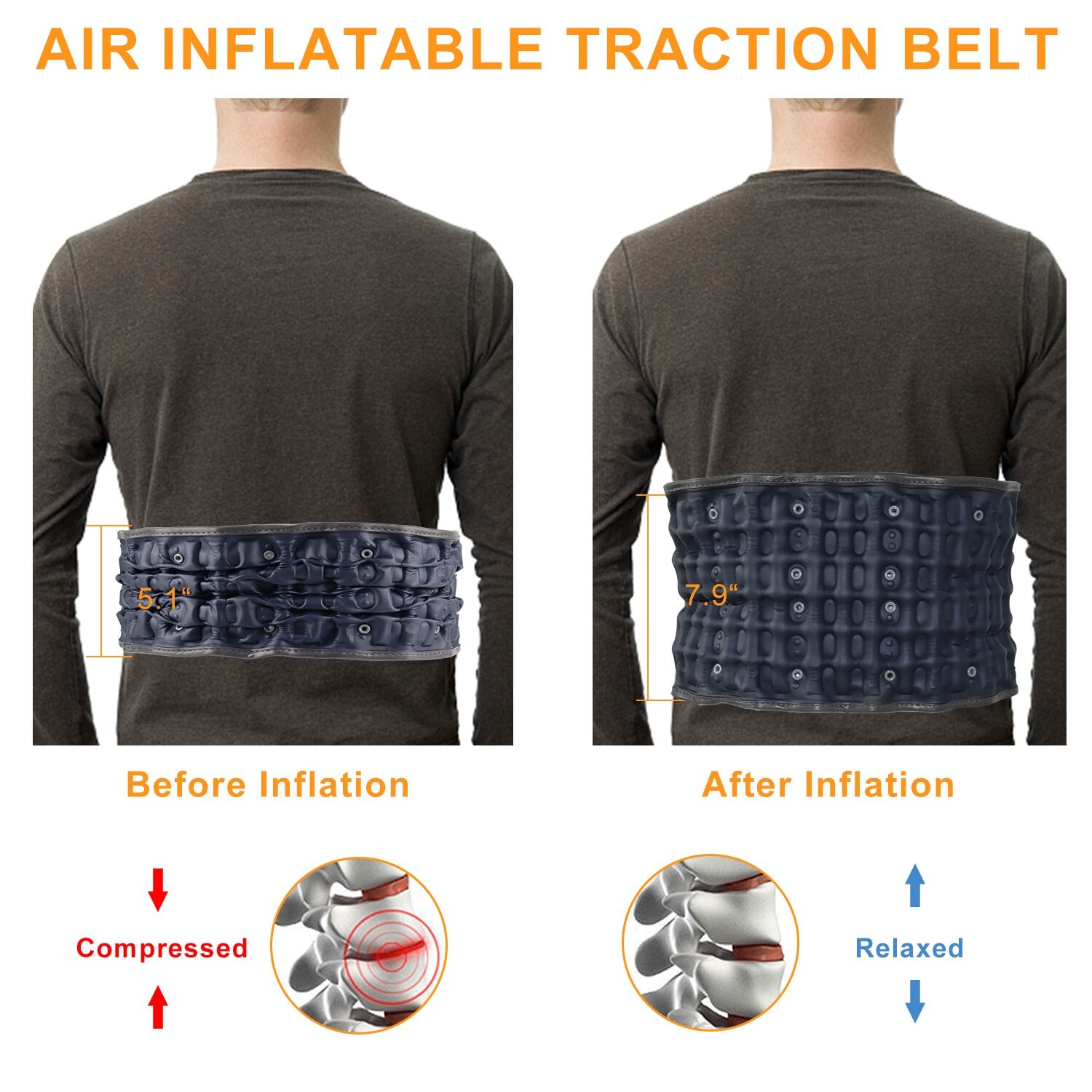 Inflatable Back Massager Belt with Heating & Vibration for Back Pain Relief