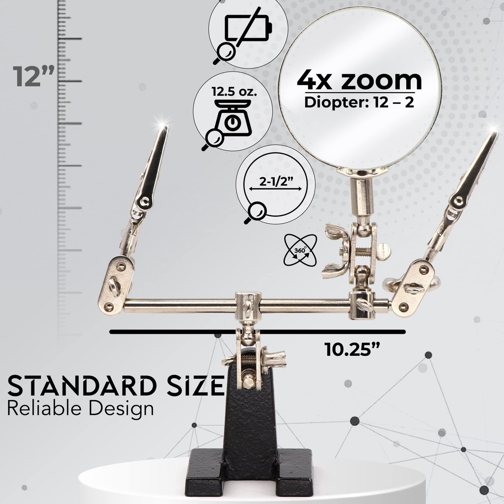 Ram-Pro Helping Hands Magnifier 4X Magnification - Without LED Light, Silver