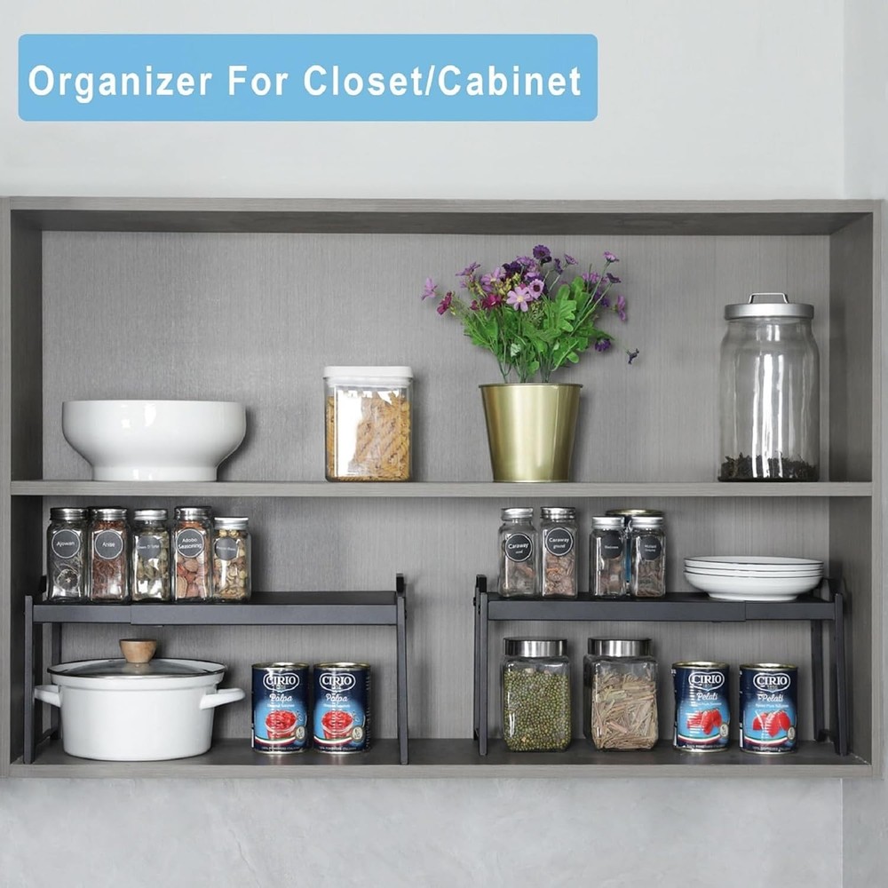 2 Pack Expandable Cabinet Countertop Shelves Stackable Shelves Organizers For