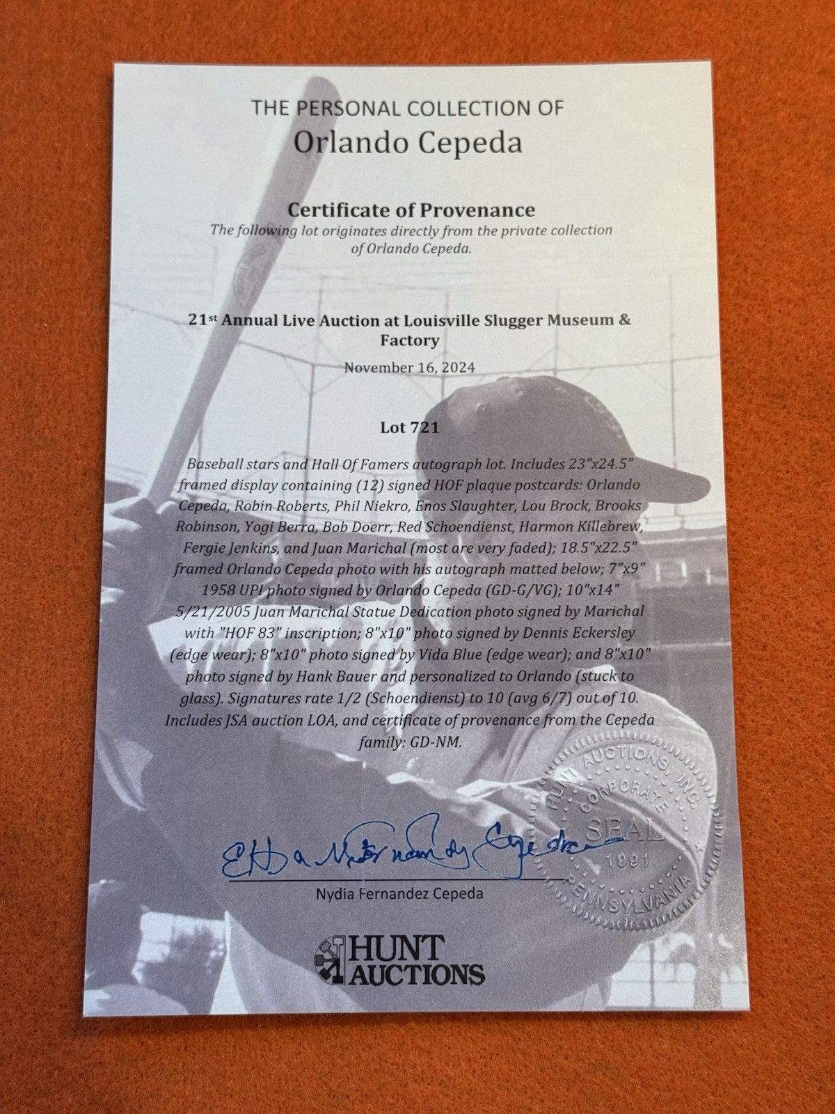 Orlando Cepeda Personally Owned 1958 SF Giants Photo Autographed Framed Display