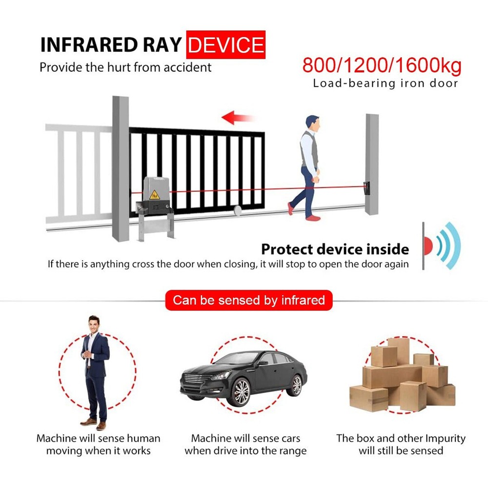US 3100LBS Electric Sliding Gate Opener Automatic Motor w/4 Remote Controls Kit