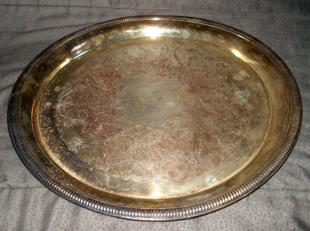 Vintage International Silver Co 12 ¼” Silverplate Flower Bouquet Serving Tray