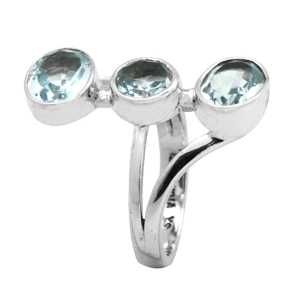 Blue Topaz 925 Sterling Silver Three Stone Ring