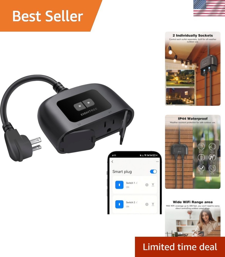 Waterproof Outdoor Smart Plug with 2 Controlled Outlets & Voice Control