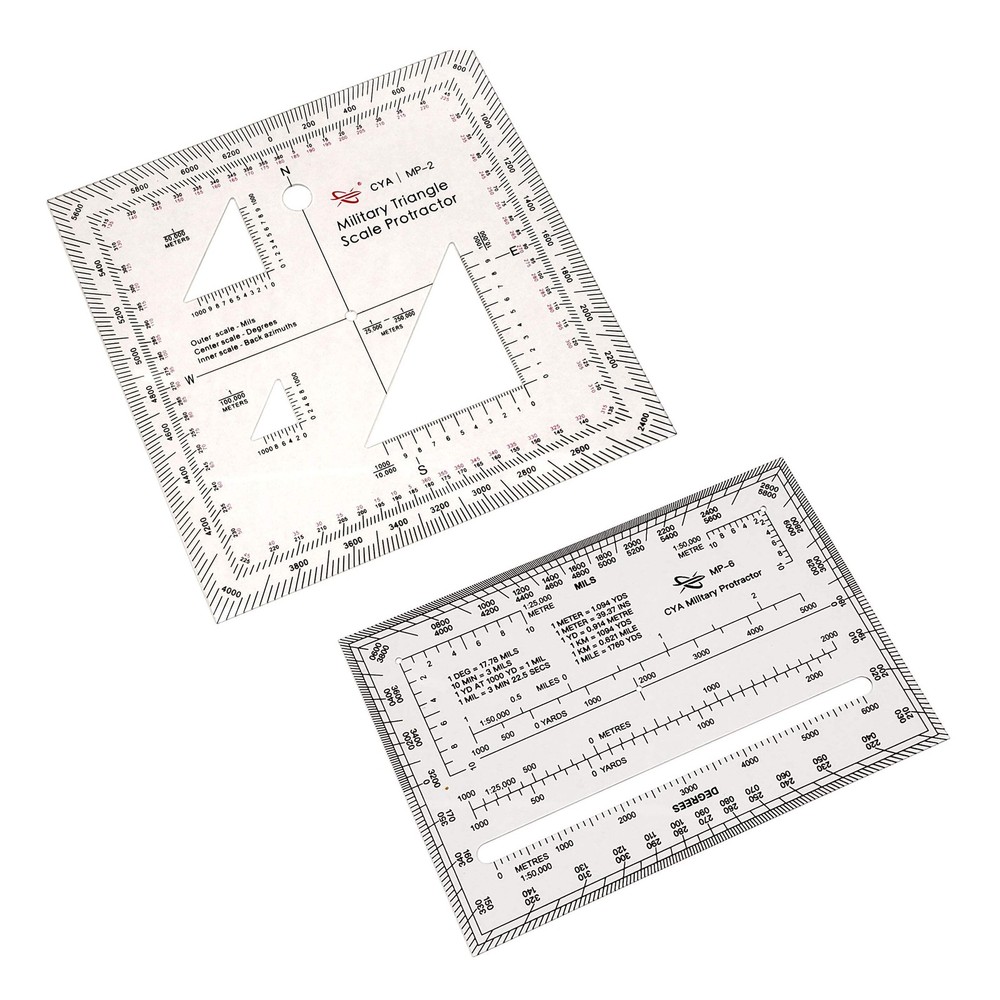 Military Map Protractor 2-Pack Set -  Coordinate Scales for Map Navigation