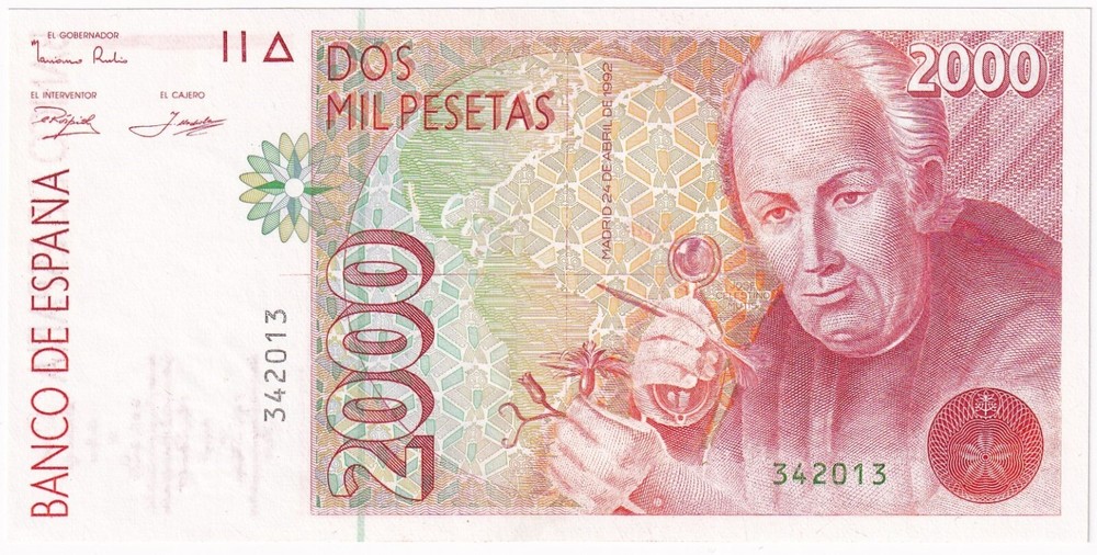 Spain 2000 Pesetas dated 1992 P164 6 digit number consecutive pair UNC