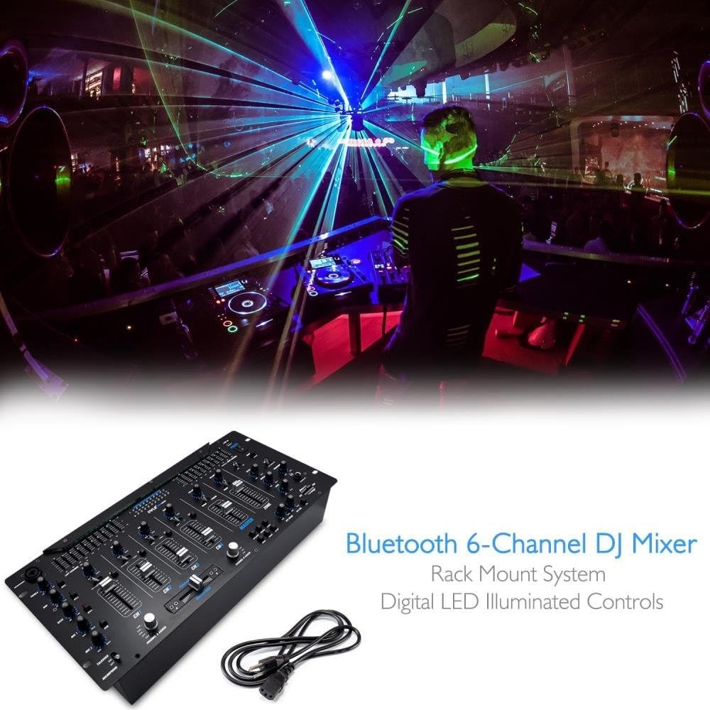 Pyle 6 Channel Mixer DJ Controller - Bluetooth, LED Illumination, Slider Control