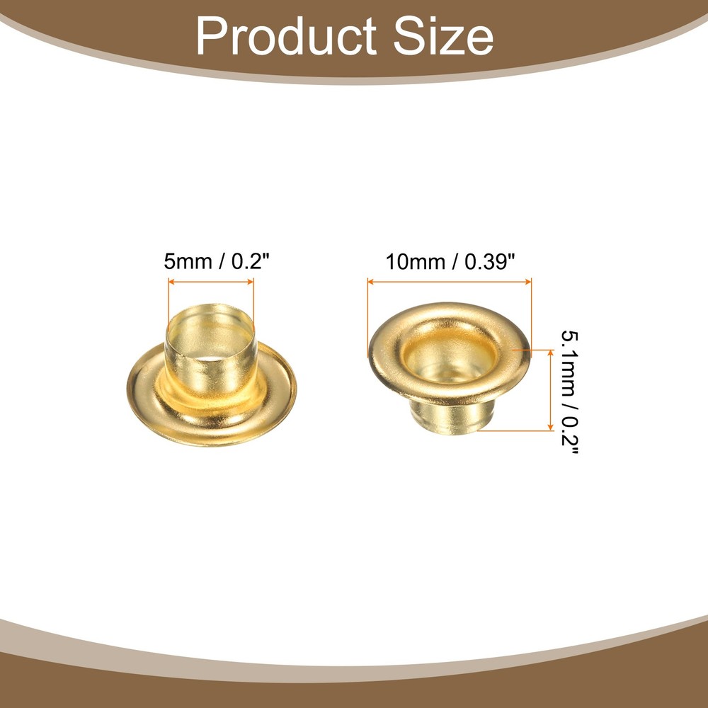 100Set Grommets Eyelets Kit 5mm Brass Eyelets with Washers, Gold