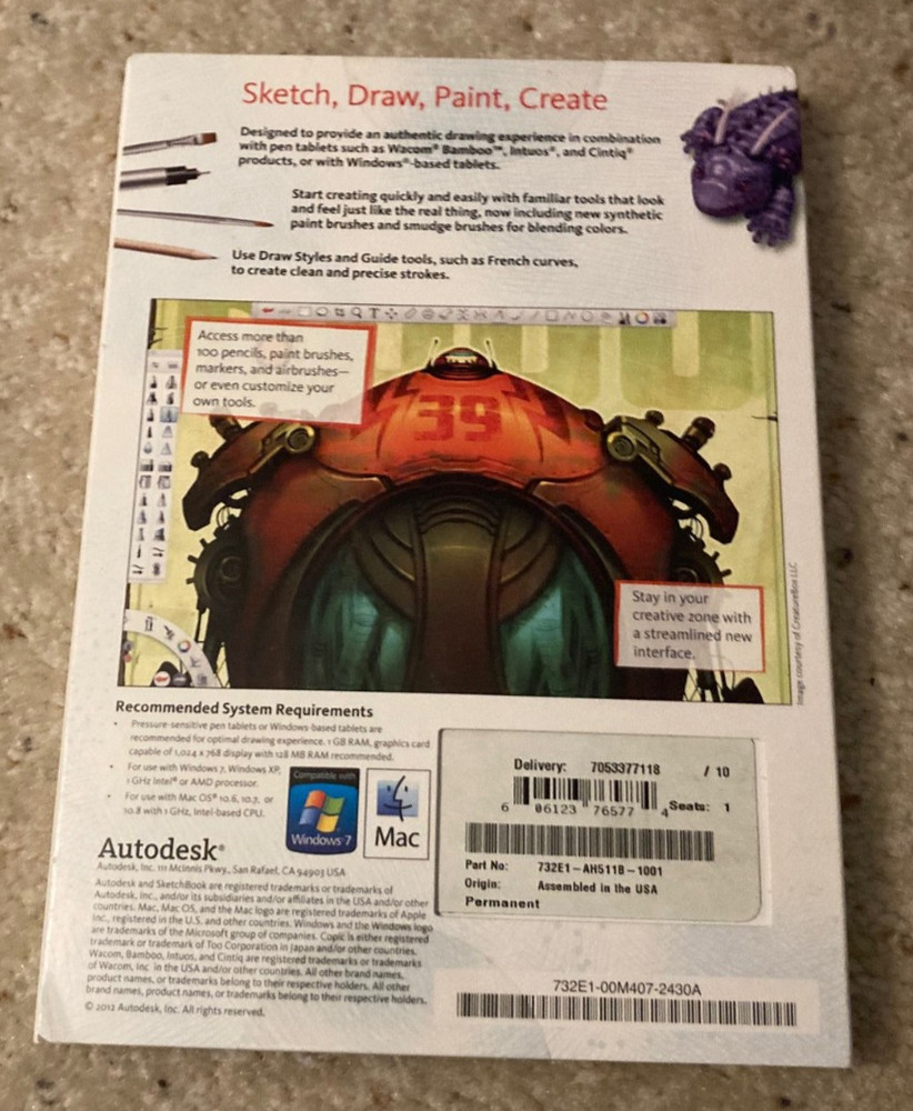 Autodesk Sketchbook Pro 6 PC Drawing Software 2012 w/ Key