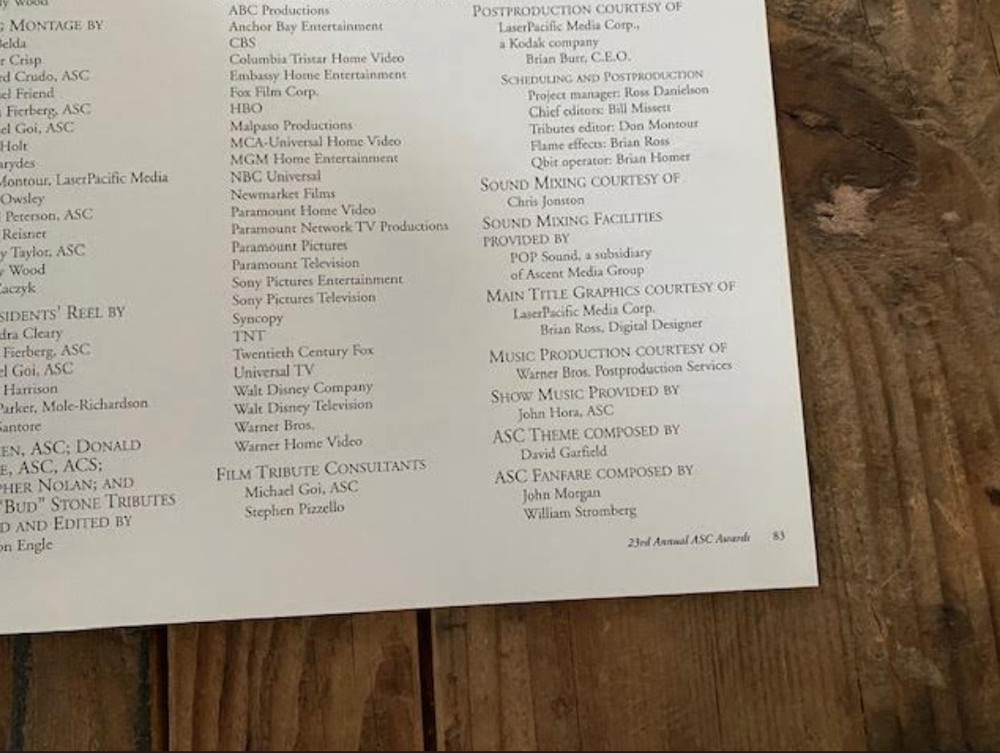 23th Annual ASC Awards booklet