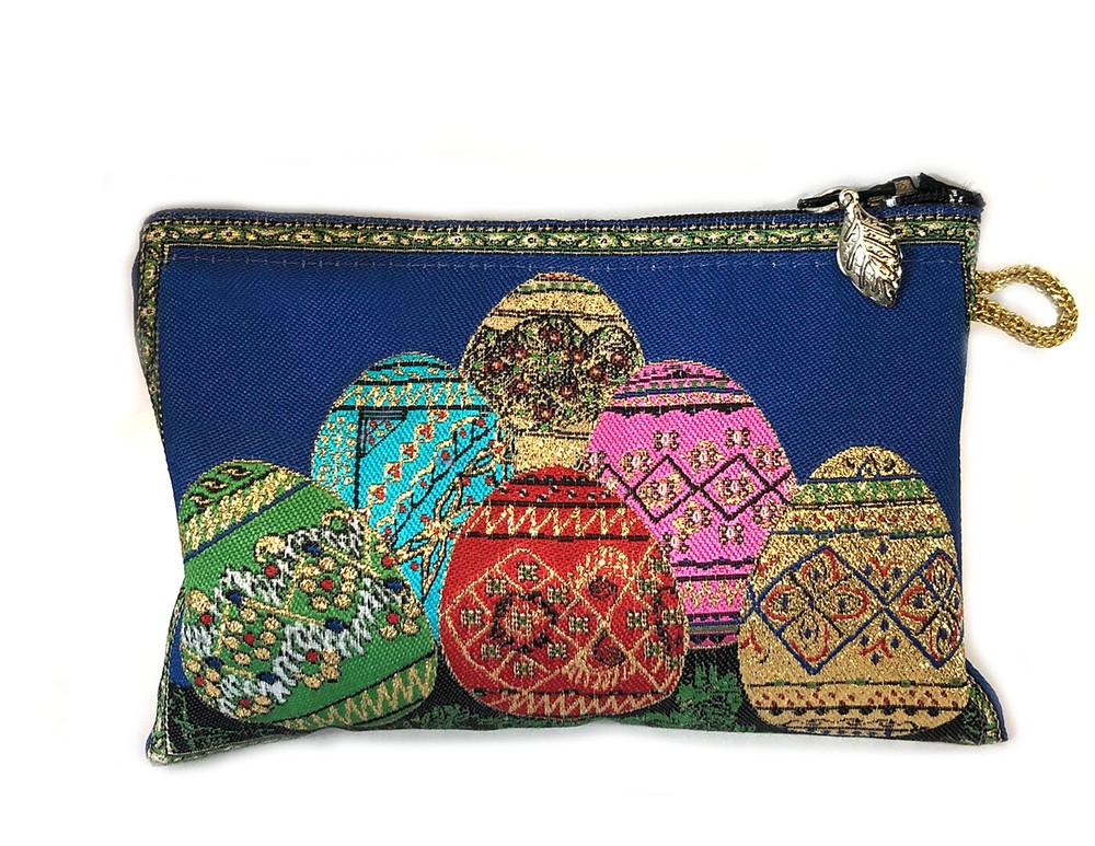 Easter Tapestry Pouch Keepsake Bag With Pysanky Easter Eggs On Gift