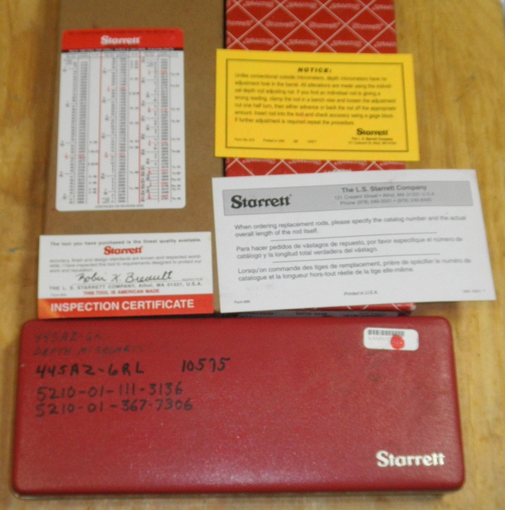 445AZ-6RL 52212 Starrett Depth Micrometer 6 Rods