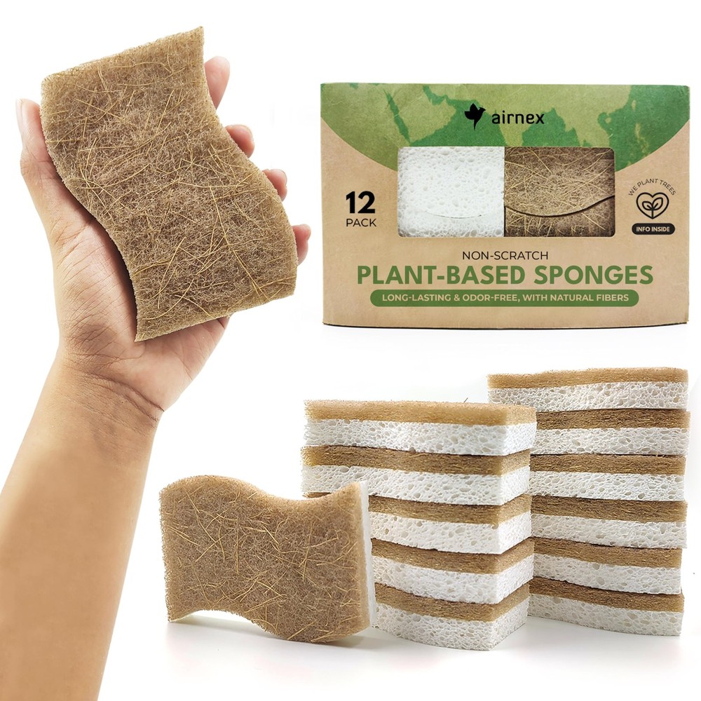 Biodegradable Natural Kitchen Sponge - Compostable Cellulose and Coconut Waln...